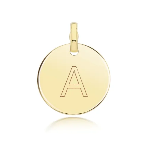 9ct Yellow Gold Round Plain Initial Pendant 14.3mm A
